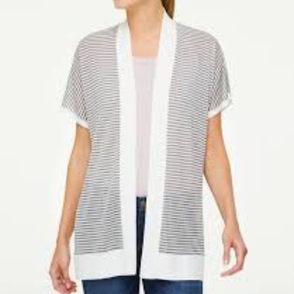 LOFT Sweaters - LOFT Striped Gray And White Open Cardigan